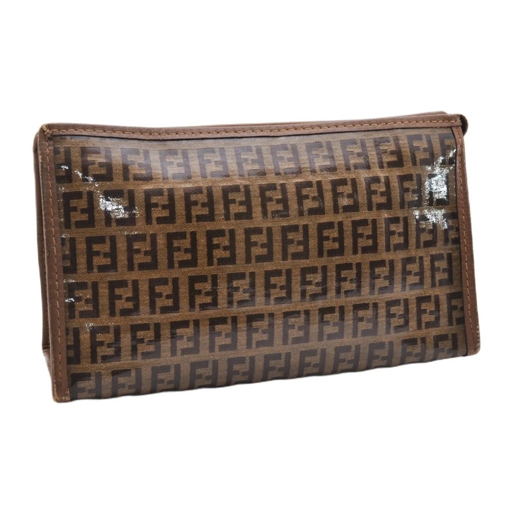 Authentic FENDI Vintage Zucchino Clutch Bag Purse PVC 🤎